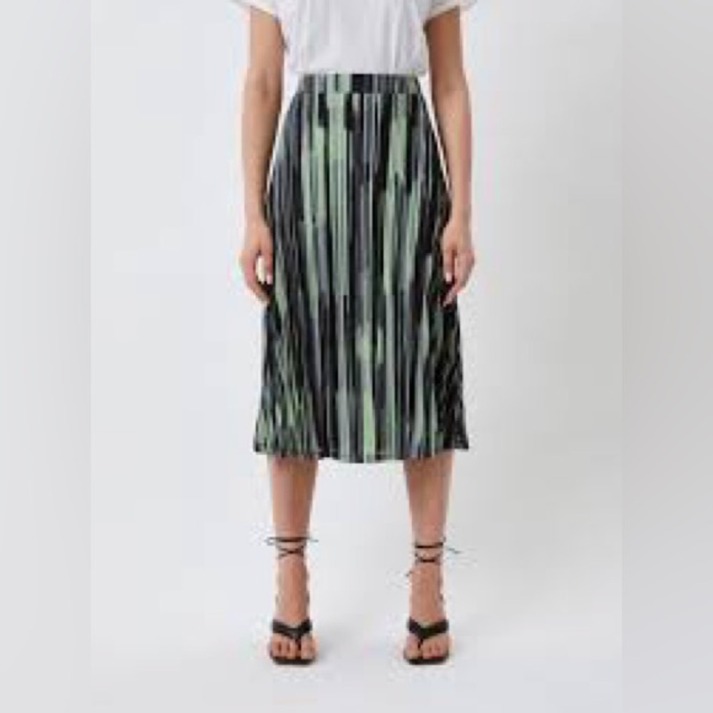 DKNY A-line Pleated Pull-On Midi Skirt Size Large Multi-Green